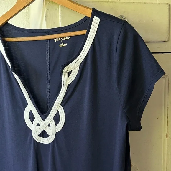 Lilly Pulitzer | Women’s ‘True Navy’ Pima Cotton Brewster Tee Shirt Dress Size L - Picture 7 of 16